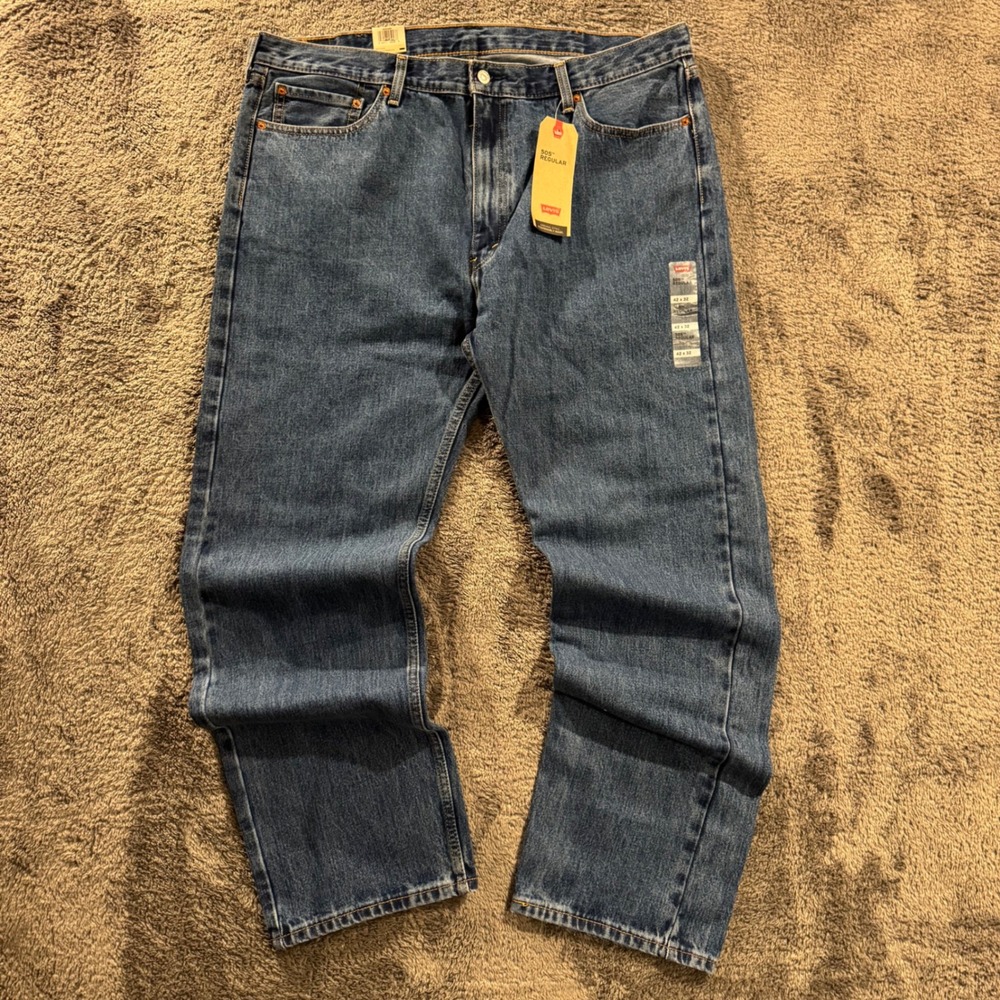 Levis 505 Regular Fit Mens Jeans 42x32 Medium Wash Blue Straight Leg NWT